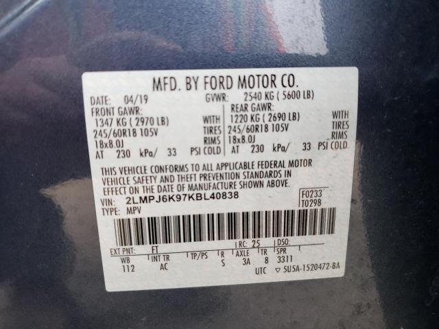 2019 LINCOLN NAUTILUS S 2LMPJ6K97KBL40838