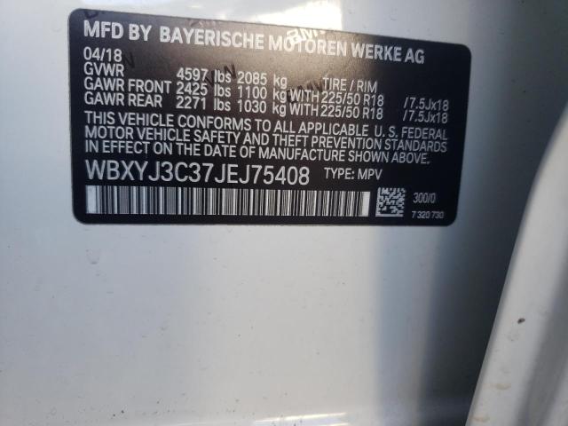 VIN WBXYJ3C37JEJ75408 2018 BMW X2, Sdrive28I no.10