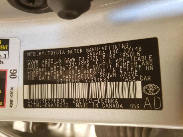 2016 TOYOTA COROLLA L 2T1BURHE1GC611687