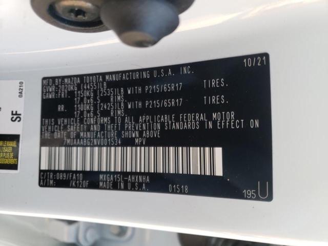 2022 TOYOTA COROLLA CR 7MUAAABG2NV001534