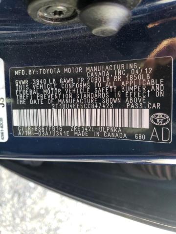 2012 TOYOTA COROLLA BA 2T1BU4EE5CC847423