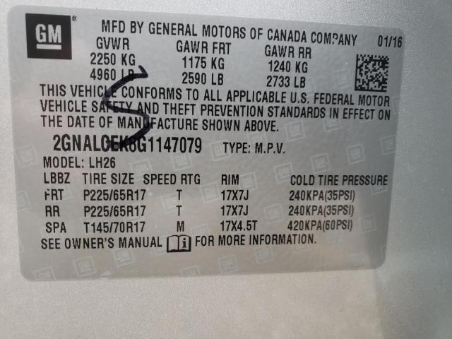 2016 CHEVROLET EQUINOX 2GNALCEK8G1147079