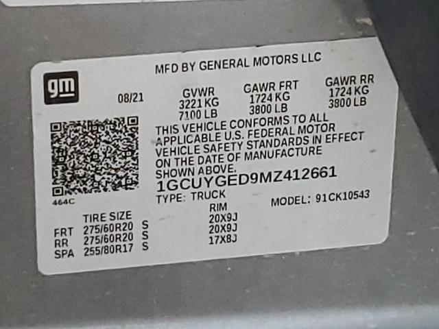 1GCUYGED9MZ412661 Chevrolet Silverado 2021. Фото: 9