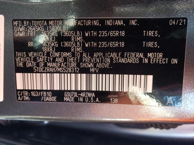 2021 TOYOTA HIGHLANDER 5TDCZRAH7MS528312