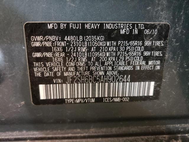 2010 SUBARU FORESTER X JF2SH6BC5AH902644