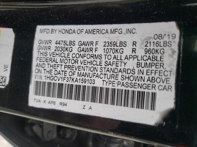 1HGCV1F37KA159103 Honda Accord Spo 2019. Фото: 9