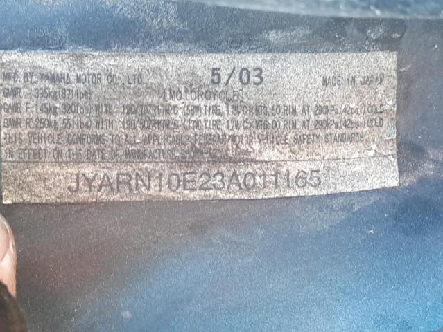2003 YAMAHA YZFR1 JYARN10E23A011165