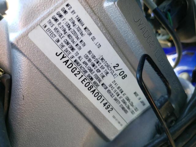 2008 YAMAHA WR250 R JYADG21E08A001492