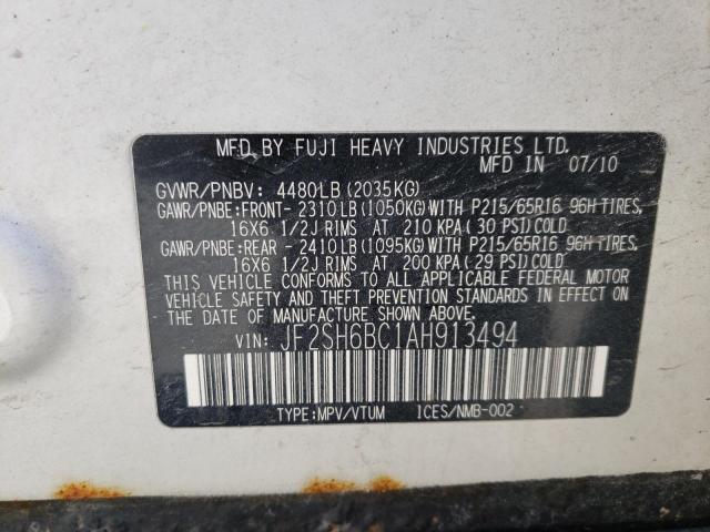 2010 SUBARU FORESTER X JF2SH6BC1AH913494