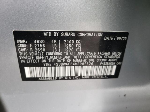 2021 SUBARU LEGACY PRE 4S3BWAC64M3002626