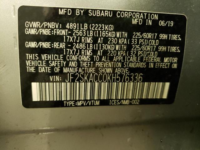 2019 SUBARU FORESTER JF2SKACC0KH576336