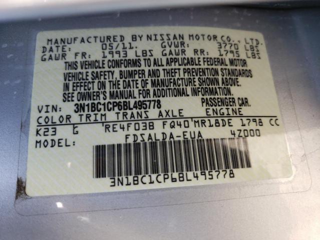 2011 NISSAN VERSA S/SL 3N1BC1CP6BL495778