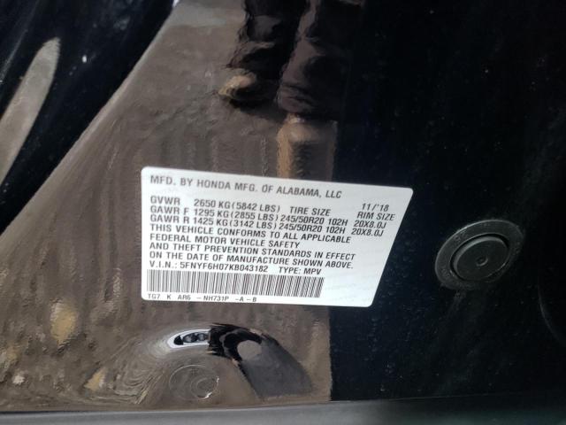 2019 HONDA PILOT ELIT 5FNYF6H07KB043182