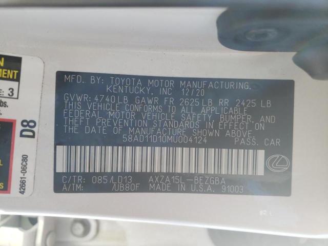 2021 LEXUS ES 250 BAS 58AD11D10MU004124