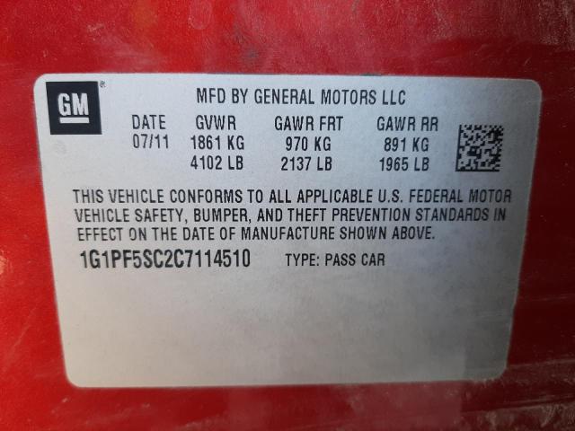 2012 CHEVROLET CRUZE LT - 1G1PF5SC2C7114510
