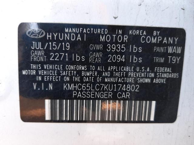 2019 HYUNDAI IONIQ BLUE KMHC65LC7KU174802