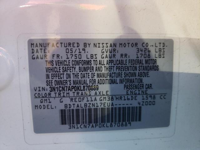 2019 NISSAN VERSA S 3N1CN7AP0KL870889
