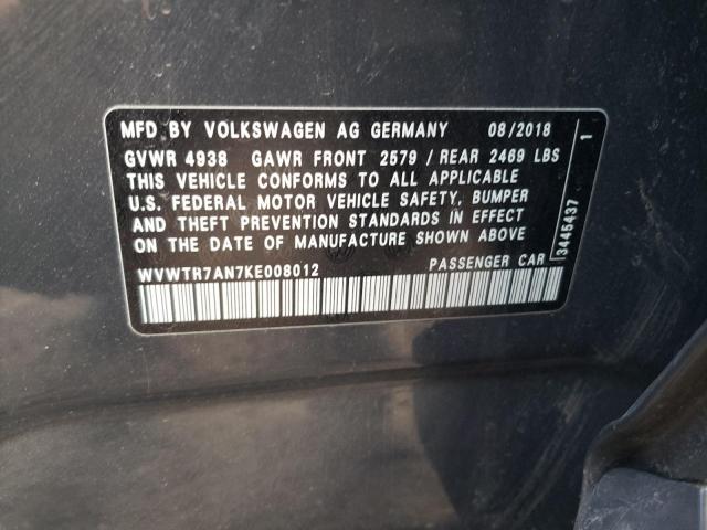 2019 VOLKSWAGEN ARTEON SEL WVWTR7AN7KE008012