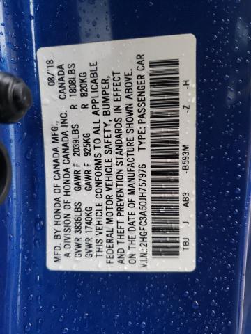 2018 HONDA CIVIC SI 2HGFC3A50JH757976