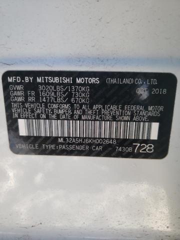 2019 MITSUBISHI MIRAGE LE ML32A5HJ6KH002648