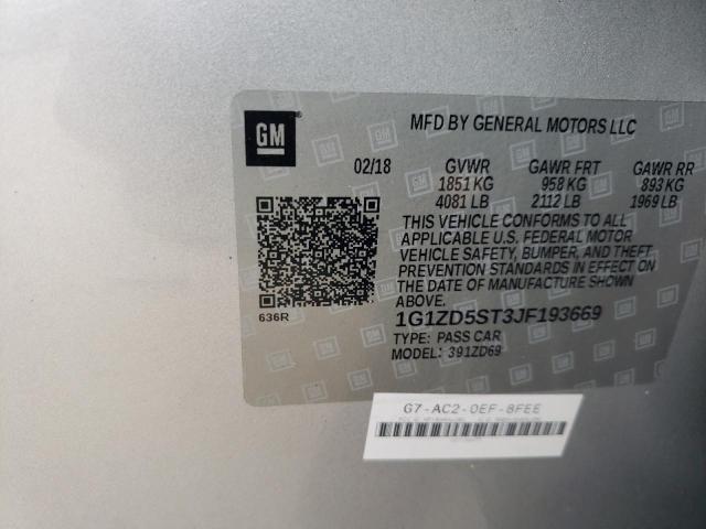 2018 CHEVROLET MALIBU LT 1G1ZD5ST3JF193669