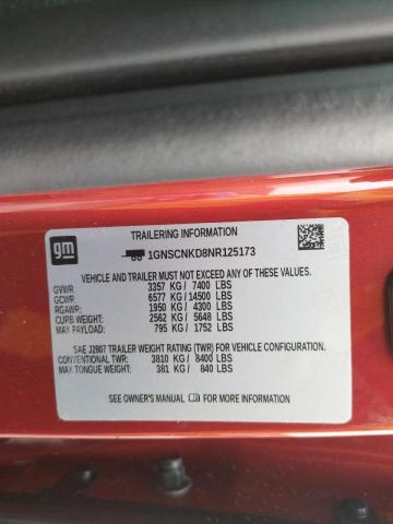 2022 CHEVROLET TAHOE LT 1GNSCNKD8NR125173