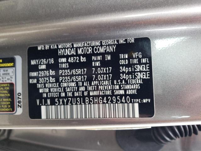 2017 HYUNDAI SANTA FE 5XYZU3LB5HG429540