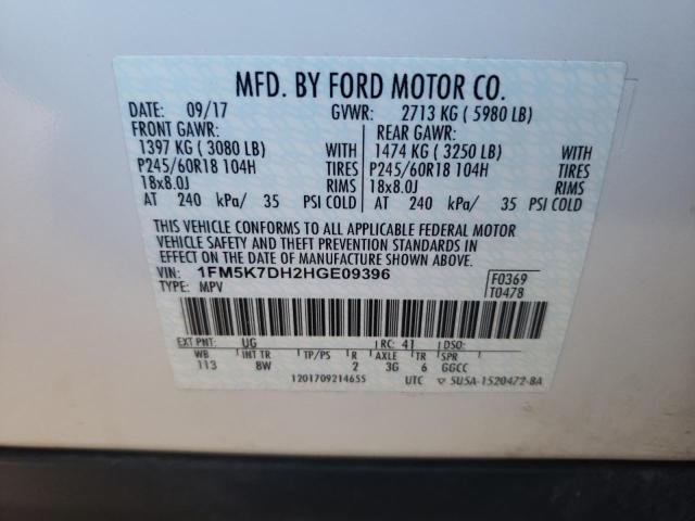 2017 FORD EXPLORER 4 1FM5K7DH2HGE09396