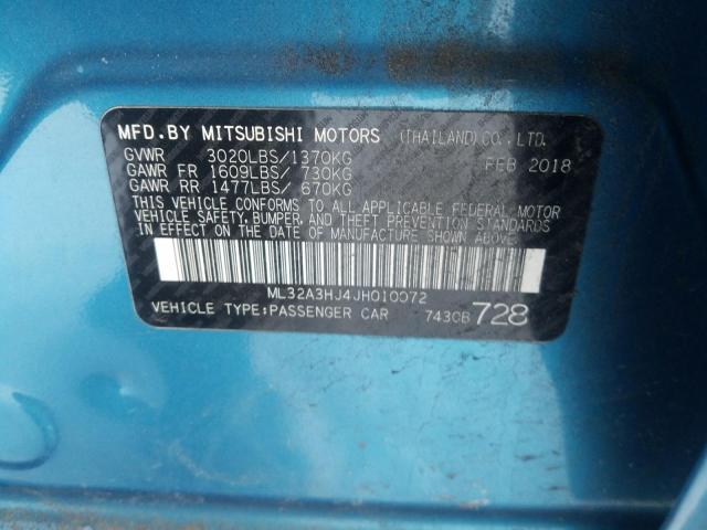 VIN ML32A3HJ4JH010072 2018 MITSUBISHI MIRAGE no.10