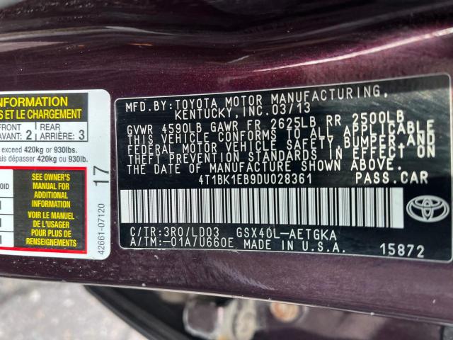 2013 TOYOTA AVALON BAS 4T1BK1EB9DU028361