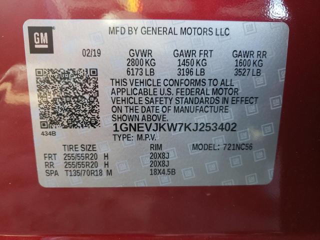 2019 CHEVROLET TRAVERSE H 1GNEVJKW7KJ253402