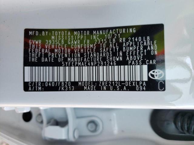5YFEPMAE4NP291246 Toyota Corolla Le 2022. Фото: 9