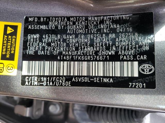 2016 TOYOTA CAMRY LE 4T4BF1FK6GR576671