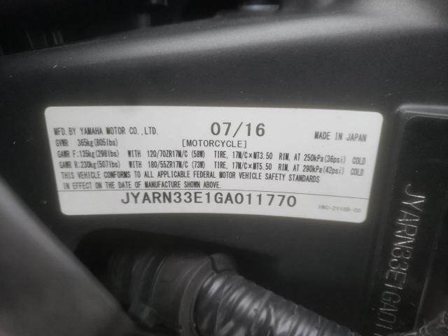 2016 YAMAHA FZ09 JYARN33E1GA011770