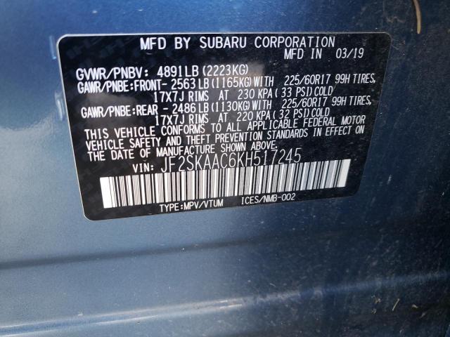 2019 SUBARU FORESTER JF2SKAAC6KH517245