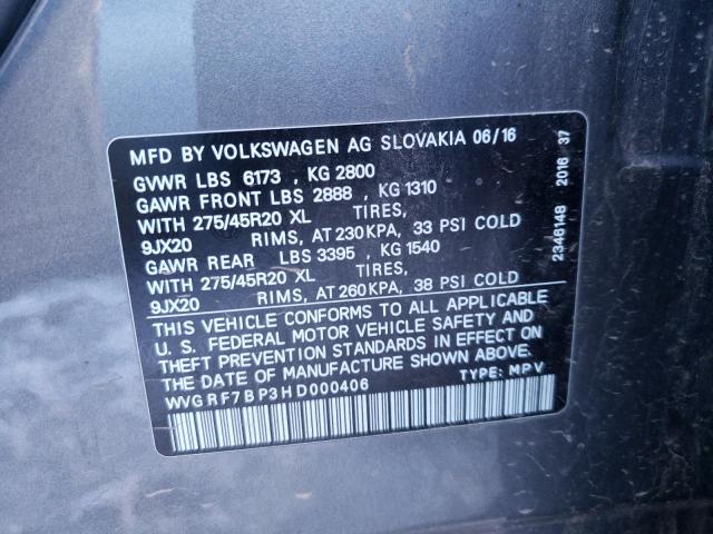 2017 VOLKSWAGEN TOUAREG WO WVGRF7BP3HD000406