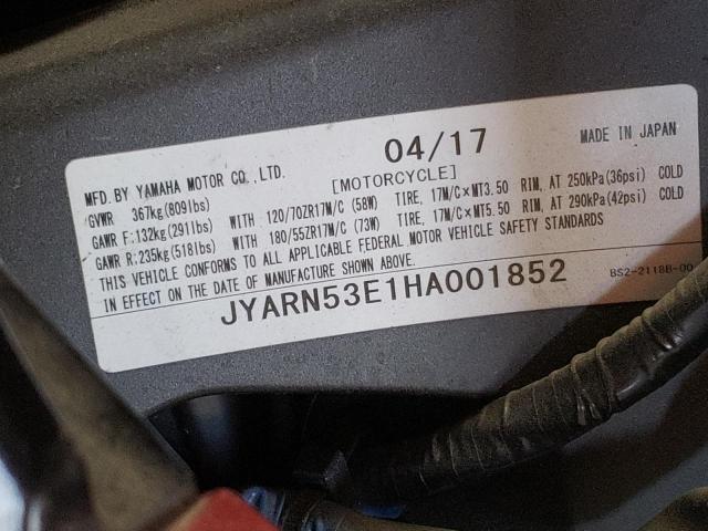 2017 YAMAHA FZ09 JYARN53E1HA001852