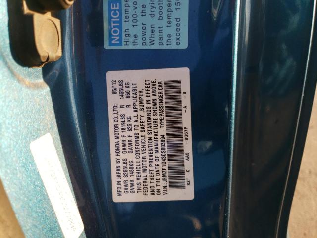 2012 HONDA CR-Z JHMZF1D43CS003894