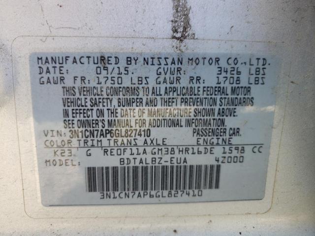 2016 NISSAN VERSA S 3N1CN7AP6GL827410