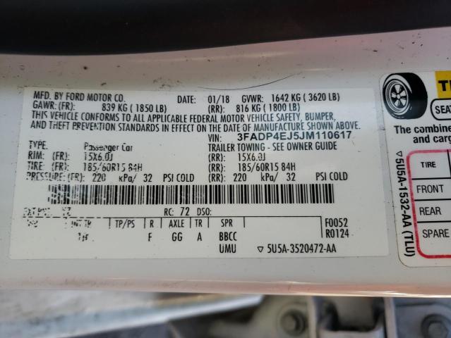 3FADP4EJ5JM110617 Ford Fiesta Se 2018. Фото: 9