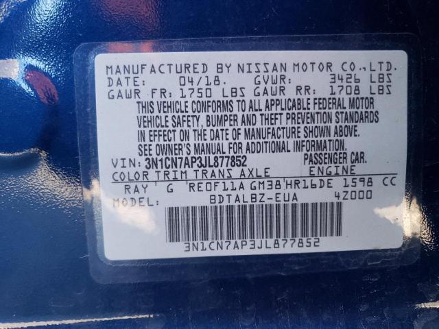 3N1CN7AP3JL877852 | 2018 NISSAN VERSA S