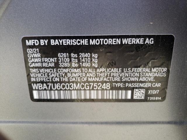 2021 BMW M760 XI WBA7U6C03MCG75248