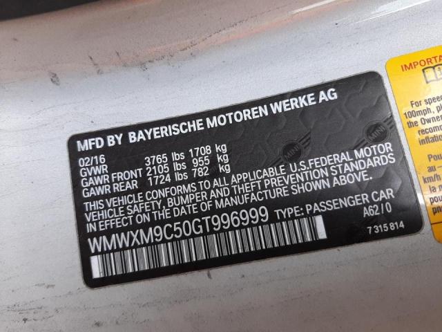 2016 MINI COOPER JOH WMWXM9C50GT996999