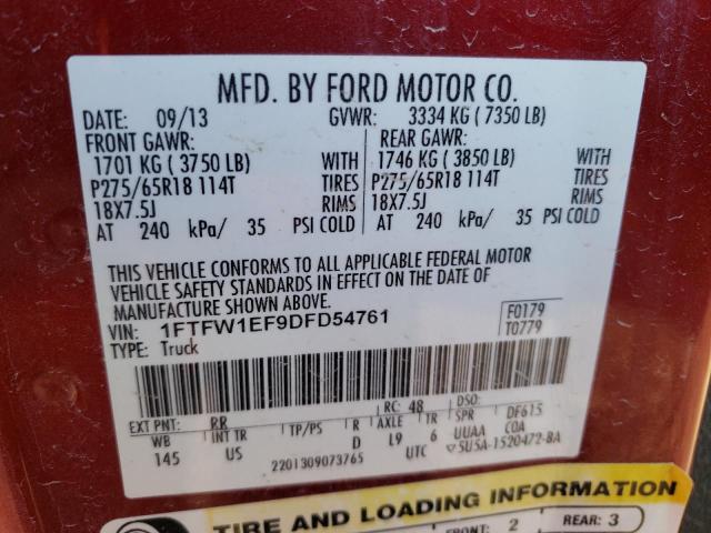 1FTFW1EF9DFD54761 Ford F150 Super 2013. Фото: 9