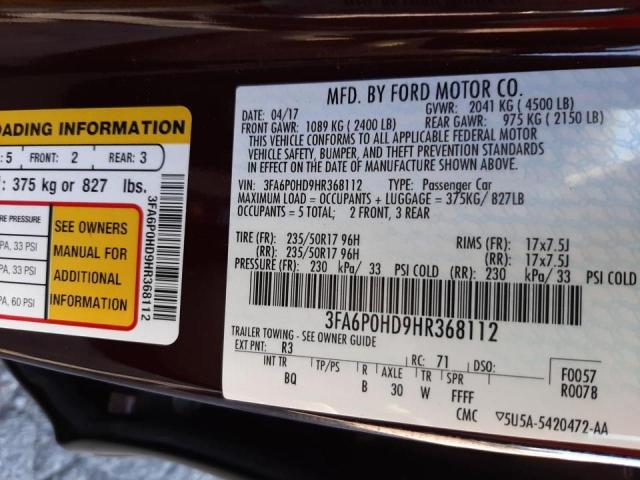 2017 FORD FUSION SE 3FA6P0HD9HR368112