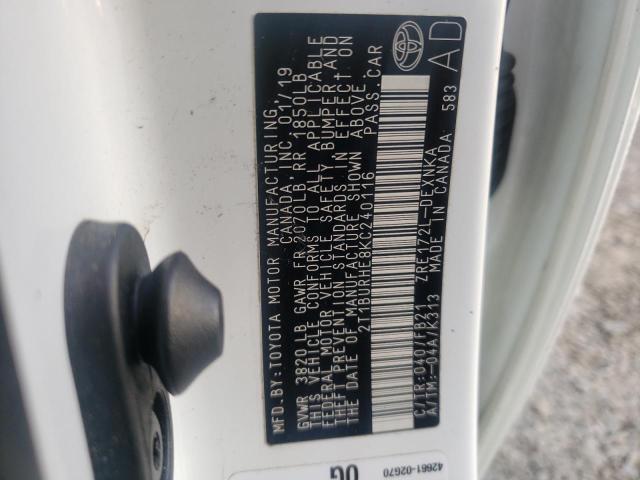 2019 TOYOTA COROLLA L 2T1BURHE8KC240116