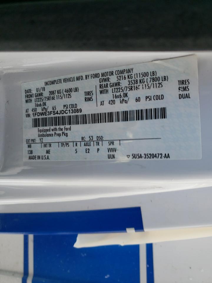 2018 Ford Econoline E350 Super Duty Cutaway Van VIN: 1FDWE3FS4JDC13089 Lot: 94973155