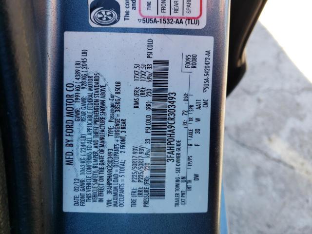 3FAHP0HA9CR303493 Ford Fusion Se 2012. Фото: 9
