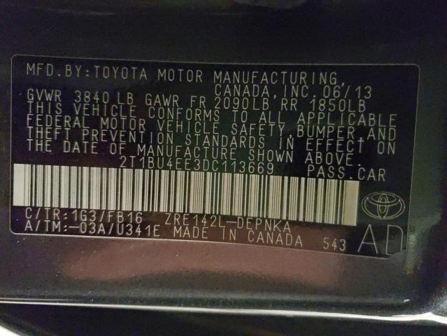 2013 TOYOTA COROLLA BA 2T1BU4EE3DC113669