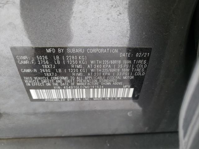 2021 SUBARU OUTBACK ON 4S4BTGLD7M3191634
